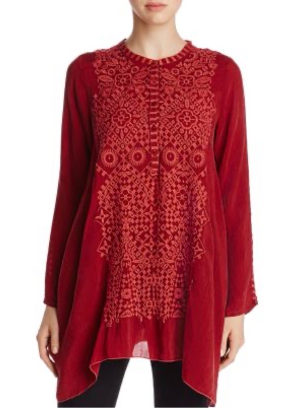 Johnny Was 
Embroidered Women's Rona Tunic Top
Color Port-light Red
Size 2X
New